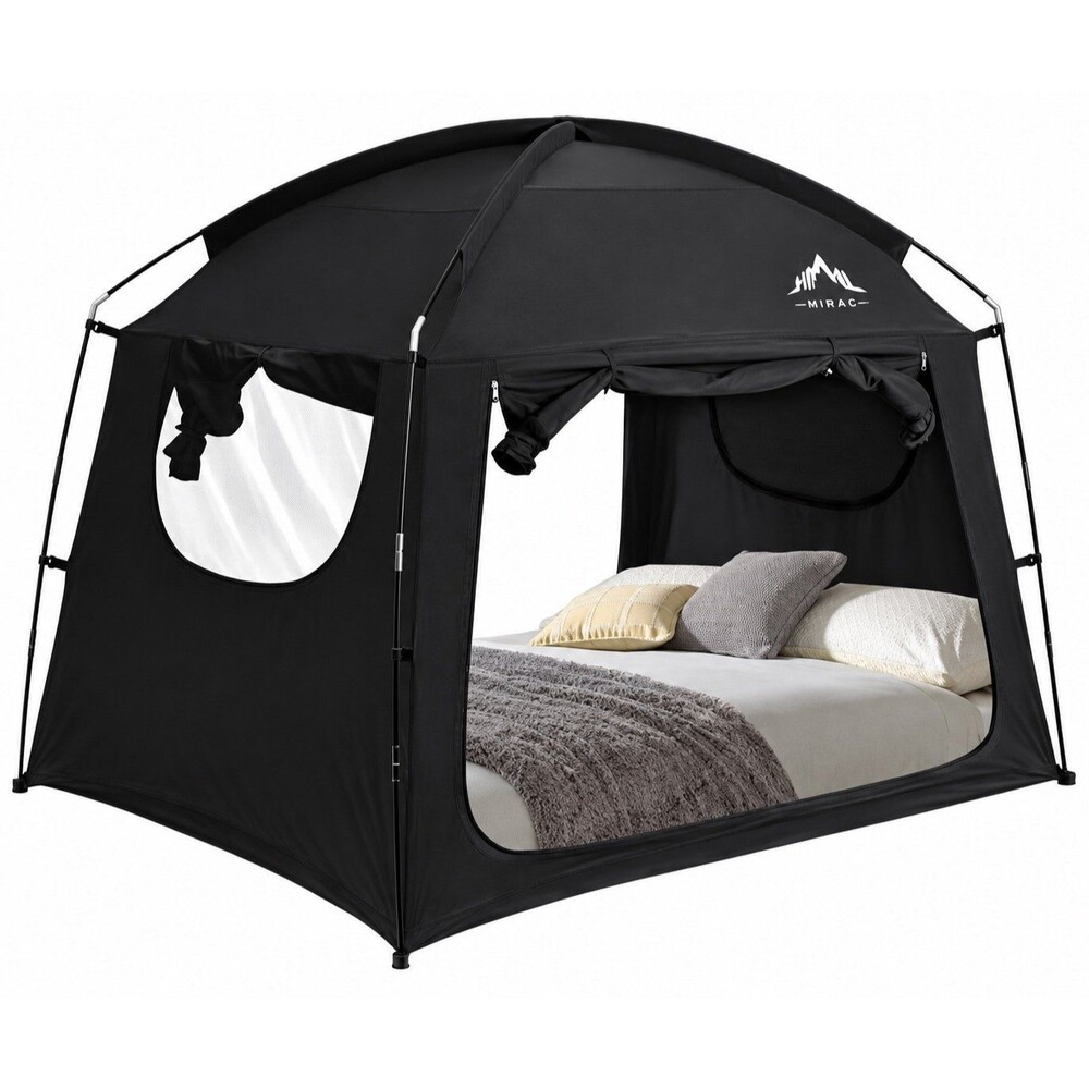 Black Bed Tent Canopy – Privacy Sleep Tent with Ventilation